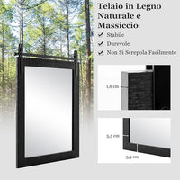 Specchio da Parete 76,5 x 56 cm, Specchio Rettangolare con Cornice in Legno e Staffa in Metallo, Specchio da Bagno Corridoio Soggiorno, Bianco (Nero)