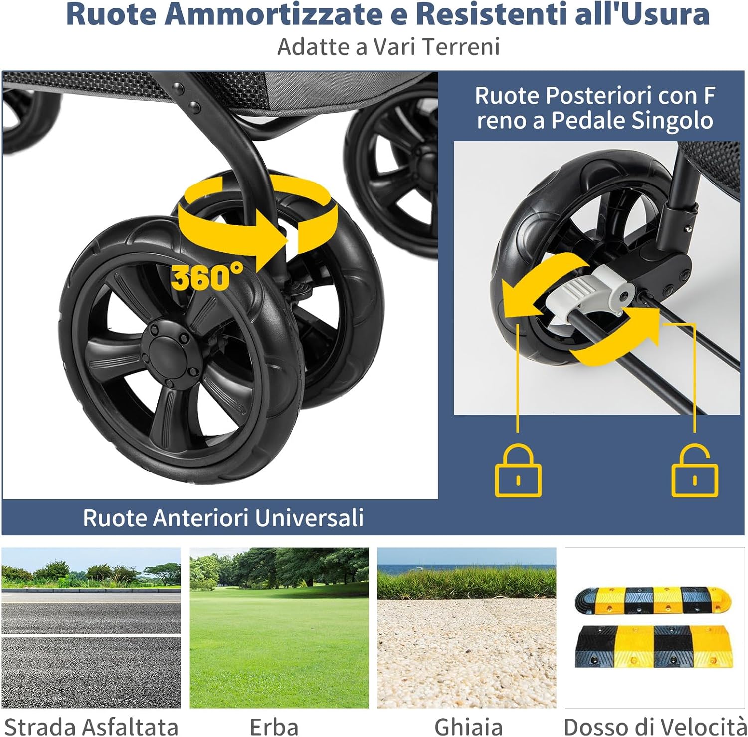 Passeggino per Cani Pieghevole, Carrello a 4 Ruote per Animali Domestici Piccoli e Medi, Trasportino Portatile con Ruote, Lucernario e Tasche, Chiusura Rapida (Grigio)