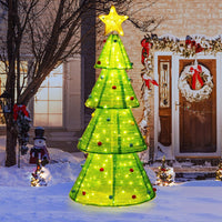 Albero di Natale Pieghevole 190 cm, Decorazione dell'Albero di Natale con 200 Luci LED, Stella in Cima, Palline di Peluche, Decorazione Natalizia per Casa, Giardino, Negozio