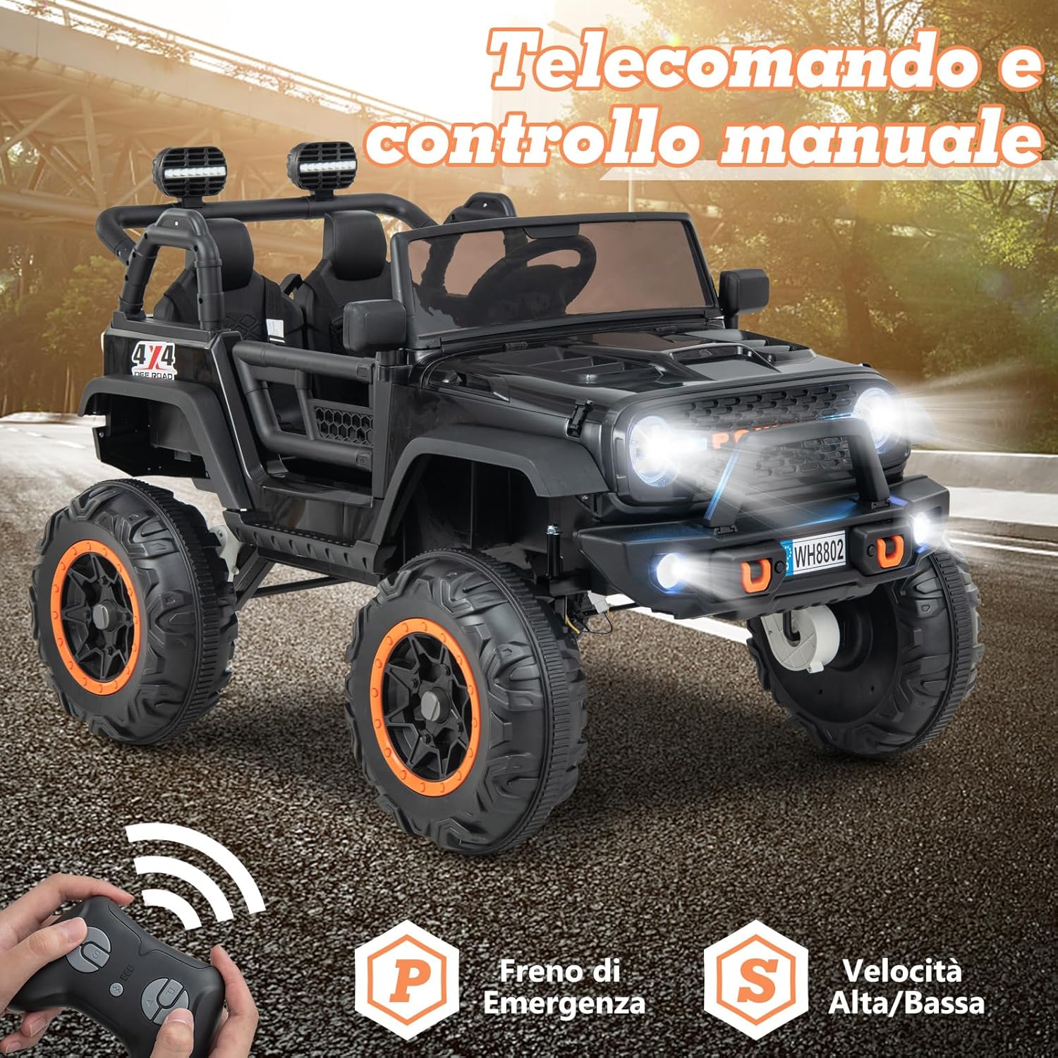24V Macchina per Bambini con Telecomando, Auto Elettrica per Bambini 2 Posti, con Musica Storie USB, Partenza Lenta, Velocità 3,9-5,9 km/h, 3+ Anni (Nero)