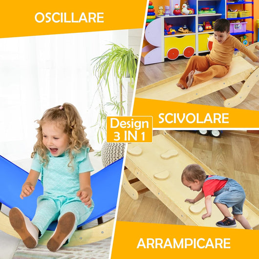 4 in 1 Set da Arrampicata per Bambini, Scala Giochi Arrampicata con Tappetino, Scala a Volta Versatile per Arrampicarsi e Scivolare, Carico 60 kg (Naturale)