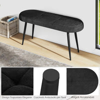 Panca Scarpiera da 113 cm, Panca da Ingresso con Cuscino Imbottito in Spugna e Gambe Metalliche Solide, Panca Fondo Letto per Soggiorno Camera da Letto, Carico 300 kg (Nero)