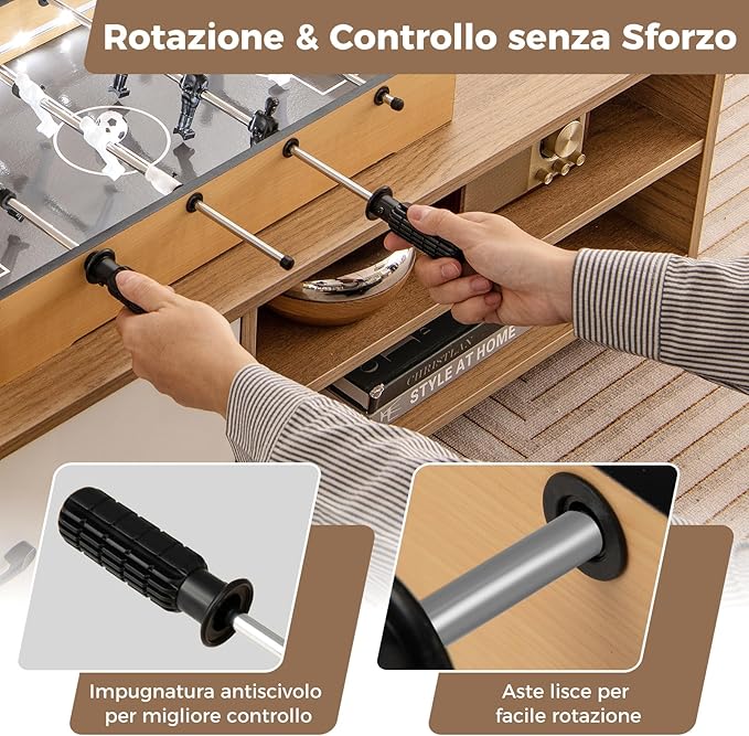 Tavolo da Calcio da Gioco, Calcetto da Tavolo con LED Maniglia Antiscivolo 2 Palloni, Gioco di Calcio da Tavolo per Feste, Bar, Sala Giochi, 51x30,5x8 cm