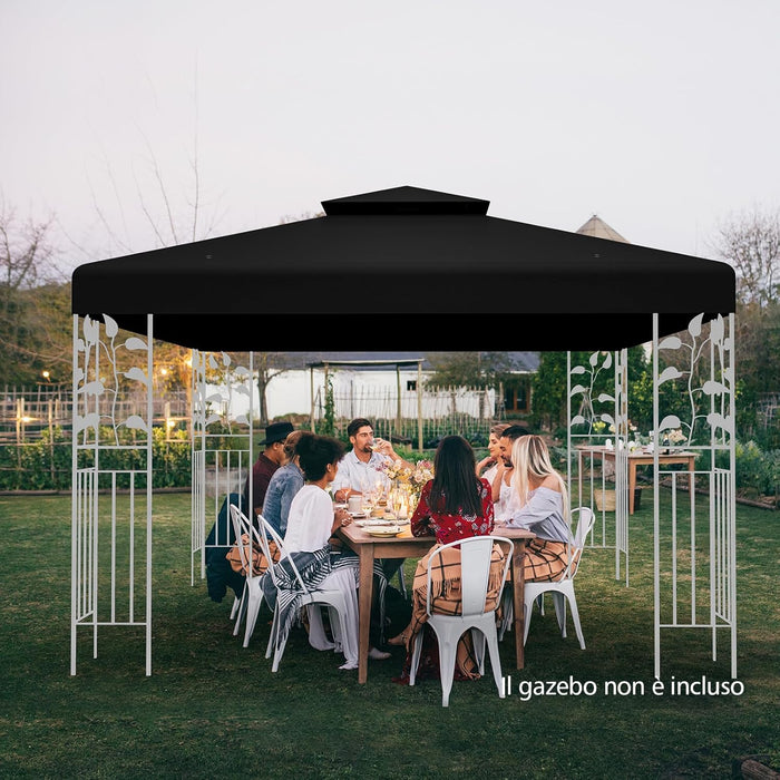 Tetto di Ricambio per Gazebo da Giardino Copertura di Ricambio Gazebo 3 x 3 m (Nero)