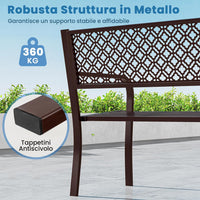 Panchina da Esterno 2-3 Posti, Panca in Metallo con Schienale Motivo Geometrico, Braccioli e Seduta a Doghe, Sedia Moderna per Parco, Cortile e Giardino (Bronzo, 127 x 59 x 82 cm)