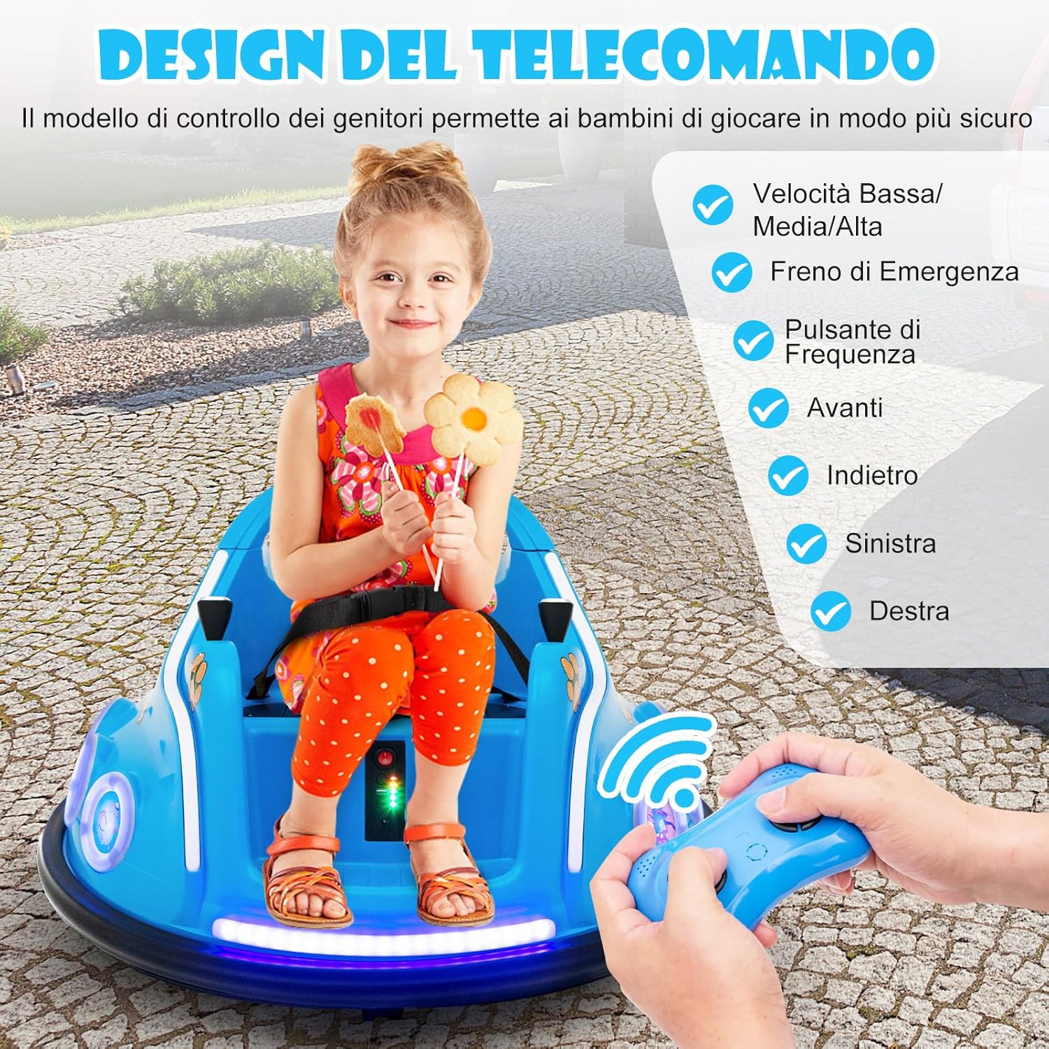 12V Autoscontro Elettrico per Bambini, Macchina Elettrica per Bambini con Design Girevole a 360° Telecomando Luci Musica, Macchina Cavalcabile per Bambini 37-96 Mesi (Blu)
