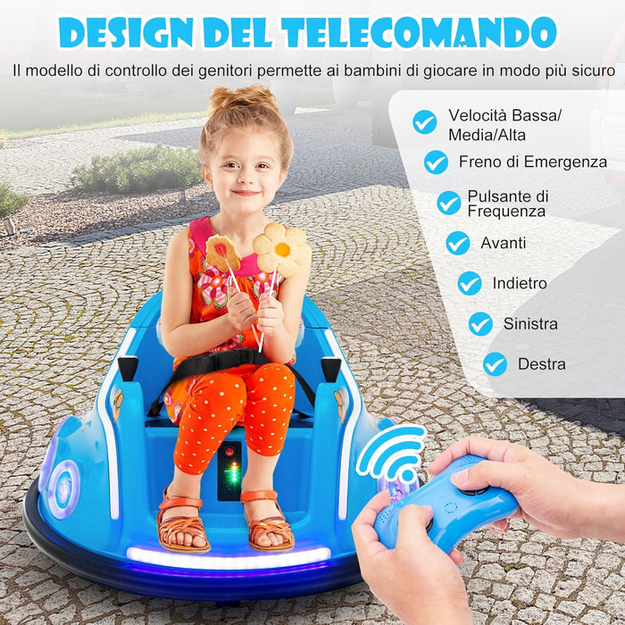 12V Autoscontro Elettrico per Bambini, Macchina Elettrica per Bambini con Design Girevole a 360° Telecomando Luci Musica, Macchina Cavalcabile per Bambini 37-96 Mesi (Blu)