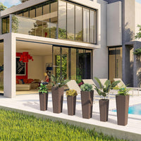 2 Vasi Alti per Piante da Interno ed Esterno, Grandi Fioriere in Rattan con Vassoi Interni Rimovibili, Fori di Drenaggio, Fioriere Decorative per Giardino, Cortile e Balcone (Marrone)