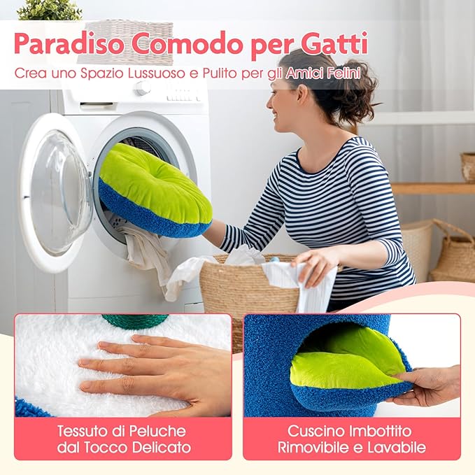 Albero per Gatti con Posatoio a Forma di Fiore, Condominio a Forma di Vaso, Tiragraffi a Forma di Stelo, Foglie Flessibili, Centro di Attività Versatile per Animali Domestici (Rosso)