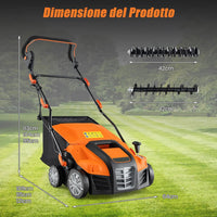 Scarificatore 2 In-1 per Prato, 15A Decespugliatore per Prato da 41 cm, con Regolazione dell'Altezza e della Profondità, Erbicida Pieghevole con Sacca di Raccolta da 55L (Arancione)