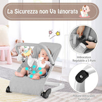 Sdraietta a Dondolo per Neonati, Sdraietta Pieghevole con Cintura di Sicurezza a 5 Punti, Sedia a Dondolo Portatile da Terra, con Base in Allumino, Grigio