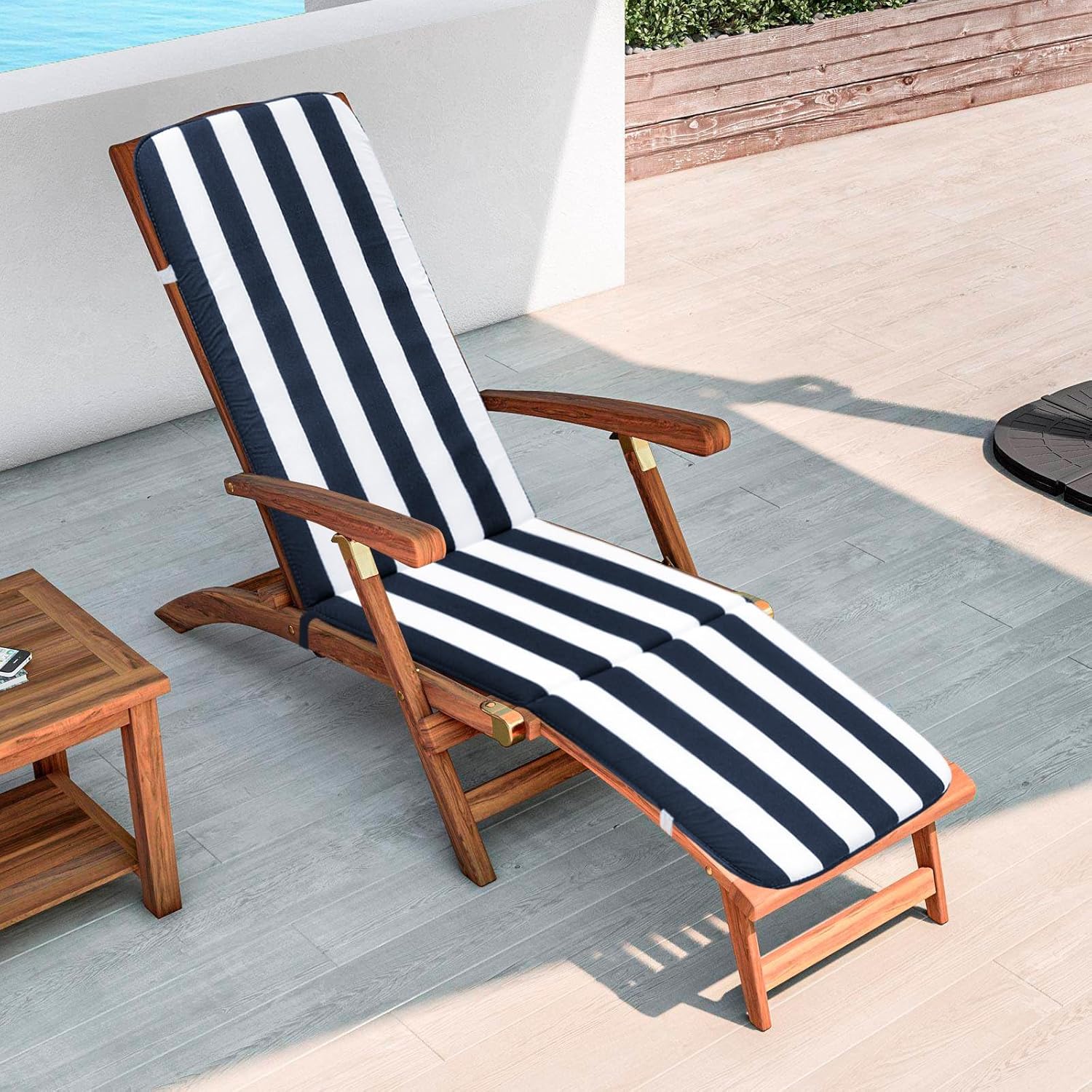 Cuscino Sdraio Poltrona Morbido A Righe Copri Lettino Prendisole Pieghevole Made In Italy Blu