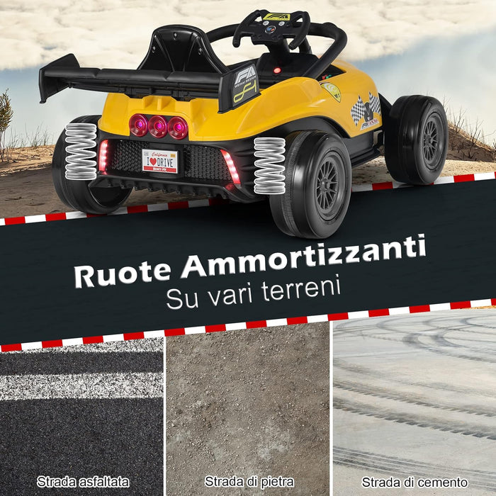 Macchina Elettrica per Bambini, Veicolo elettrico 12V con Telecomando e Batteria Ricaricabile, Musica e Luci LED, Velocità 2-5km/h, per Bambini da 3-7 Anni (Giallo)