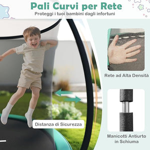Trampolino Elastico per Bambini e Adulti 244 cm/305 cm/366 cm, Tappeto Elastico da Esterno con Rete di Sicurezza, Scala e Telaio in Acciaio Zincato Antiruggine