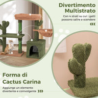 Tiragraffi per Gatti Moderno, Torre per Gatti Estetica a Forma di Cactus con Ripiano, Condo, Amaca, Posti per Graffi in Sisal e Cuscino Lavabile, Albero per Gatti Adulti e Cuccioli