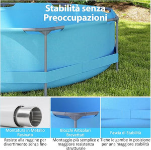 Piscina Fuori Terra 360 x 360 x 76 cm, Piscina Rotonda da Esterno con Struttura Metallica e Pompa Filtro, Capacità 6125 L, da Giardino per Adulti (3,6 m x 76 cm)