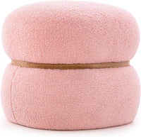 Ottomano Ovale da 35 cm, Pouf Imbottito con Anello di Legno, Poggiapiedi Polifunzionale per Soggiorno, Ingresso, Camera da Letto, 44 x 35 x 35 cm