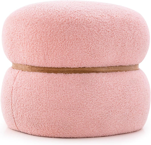 Ottomano Ovale da 35 cm, Pouf Imbottito con Anello di Legno, Poggiapiedi Polifunzionale per Soggiorno, Ingresso, Camera da Letto, 44 x 35 x 35 cm