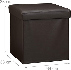 Sgabello pieghevole pouf panca stabile mobile contenitore sintetico 38 cm marrone 13_0002806_5