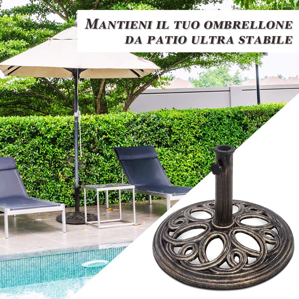 Base per Ombrellone, Ideale per Pali da 38-48mm, Base Ombrellone in Ghisa, Facile da Montare e Pulire, Bronzo