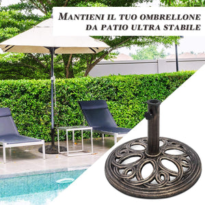 Base per Ombrellone, Ideale per Pali da 38-48mm, Base Ombrellone in Ghisa, Facile da Montare e Pulire, Bronzo