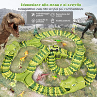 Pista con 261 Pezzi e Macchinina, Macchinina Elettrica e Dinosauri, Set con Pista per Macchinine per Bambini, Dinosauro 3+ Anni