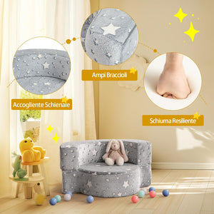 Divano in Schiuma Luminoso al Buio, Divano 2 in 1 per Bambini con Copertura Rimovibile e Lavabile, Poltrona per Bambini 3+ Anni per Cameretta e Soggiorno, 80 x 64 x 40 cm