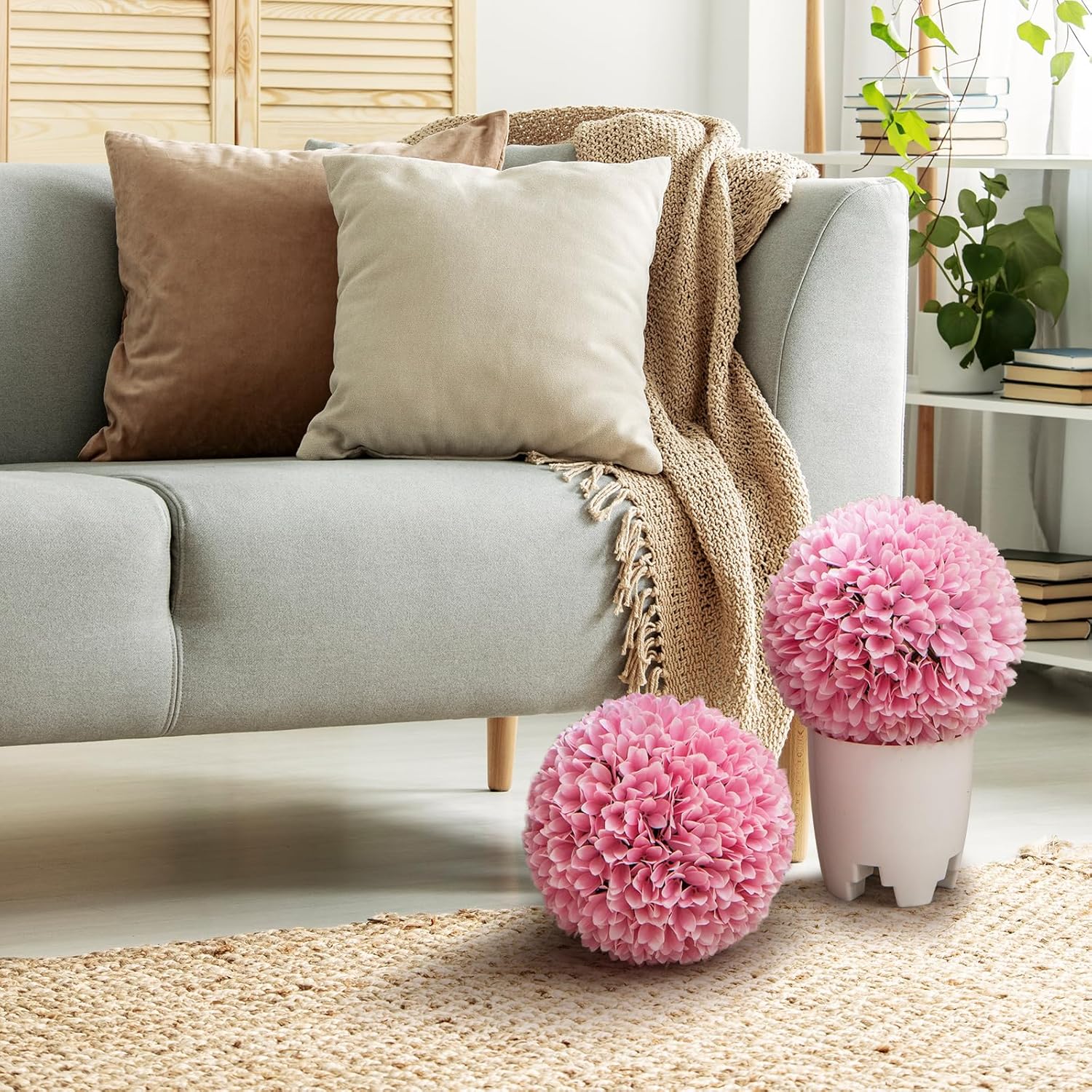 Set di 2 Piante Finte Sfera di Bosso 28 cm per Vaso, Palla di Topiarie Sintetica in PE da Giardino, Piante Artificiali Decorative Arredamento da Interno ed Esterno (Rosa)