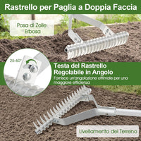 Arieggiatore per Prato 178 cm, Rastrello per Allentare Suolo da 50 cm in Alluminio con Manico Lungo e 19 Denti Curvi, Arieggiatore Manuale da Giardino e Cortile