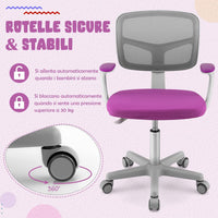 Sedia per Scrivania per Bambini, Sedia per Computer per Bambini con Altezza Regolabile, Ruote con Freni, Sedile Girevole a Rete, Sedia Ergonomica per Bambini 3-10 Anni (viola)