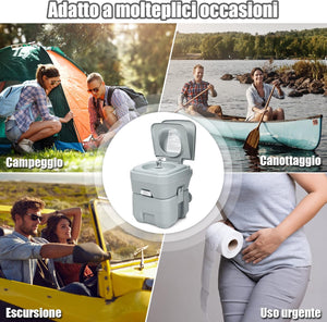 20L Toilette Portatile, Toilette da Esterno per Campeggio Viaggio, con Serbatoio dell'Acqua di Scarico Estraibile, 36x42x43 cm