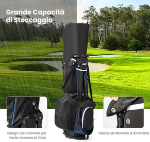 Sacca per Mazze da Golf, Borsa da Golf con Supporto, Divisori a 14 Vie, 6 Tasche, Borsa Frigo, Doppia Tracolla e Cappuccio Antipioggia, Ideale per Uomini e Donne