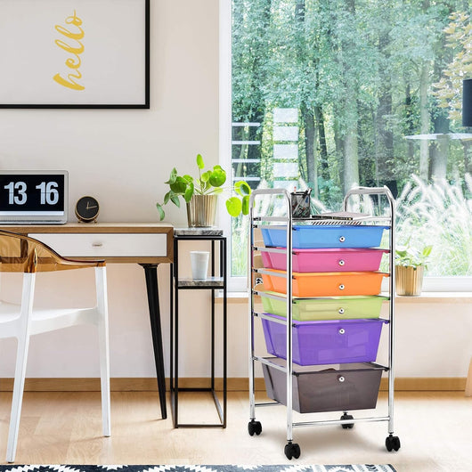 GIANTEX Carrelli Porta Oggetti, con 6 Cassetti Diversi, 2 Ruote Bloccabili, Braccioli Metallici, Portabile e Pratico, per Ufficio, Studio, Cucina, 32x37x74 cm, Colorato