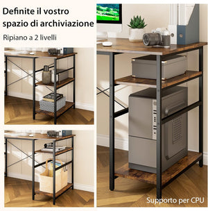 Scrivania Angolare per Computer con Supporto per Monitor, Scrivania Porta PC in Legno, Scrivania Salvaspazio e Moderna per Ufficio e Studio, 242 x 60 x 75 cm (Marrone)