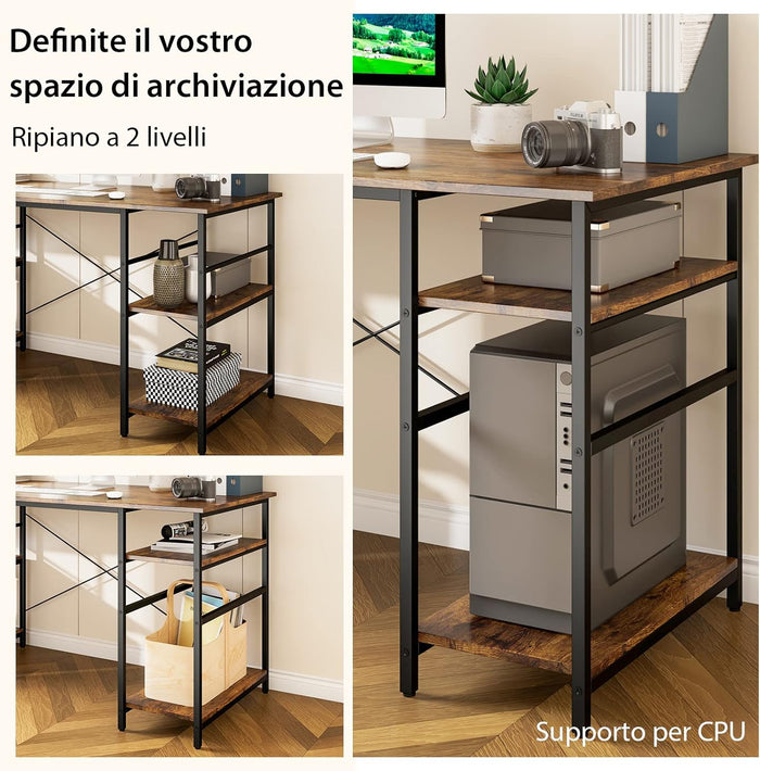 Scrivania Angolare per Computer con Supporto per Monitor, Scrivania Porta PC in Legno, Scrivania Salvaspazio e Moderna per Ufficio e Studio, 242 x 60 x 75 cm (Marrone)