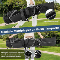 Sacca da Golf con Supporto, Borsa da Golf a 4 Scomparti con 4 Tasche con Cerniera, Borsa Frigo, Tracolla Doppia, Cappuccio Antipioggia, Supporto per Ombrellone