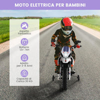 12V Aprilia Moto Cavalcabile per Bambini, Motocicletta Elettrica con Ruote Ausiliarie e Musica Wireless, Sospensione a Molla, Moto Elettrica alla Moda per Bambini 3-8 Anni (Bianco)