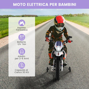 12V Aprilia Moto Cavalcabile per Bambini, Motocicletta Elettrica con Ruote Ausiliarie e Musica Wireless, Sospensione a Molla, Moto Elettrica alla Moda per Bambini 3-8 Anni (Bianco)