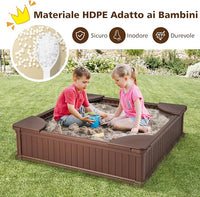 Sabbiera per Bambini, Sabbiera da Cortile con 4 Sedute Angolari e Copertura in Oxford, per Cortile Spiaggia Prato, 123,5 x 123,5 x 31,5 cm (Marrone)