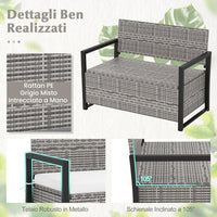 Panchina da Esterno in Rattan PE 117 x 62 x 85 cm, Cassapanca Contenitore da Esterno con Cuscino, Telaio in Metallo, Spazio di Stoccaggio e Fodera Protettiva per Patio, Bordo Piscina e Balcone