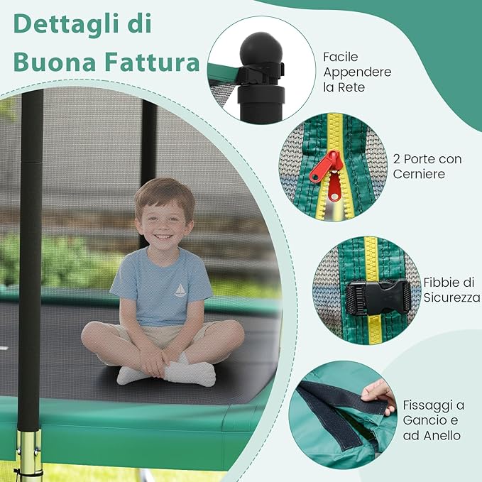 Trampolino da Esterno per Bambini e Adulti 317 x 255 cm, Tappeto Elastico Rettangolare con Canestro da Basket, Porta da Calcio, Scala Antiscivolo, Rete e Telaio in Acciaio, Portata 500 kg