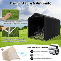 Capanno di Stoccaggio per Esterni, Garage Portatile per Biciclette, Motociclette, Attrezzi da Giardino, Carport per Bici con Porta a Rullo e Cerniera, 160 x 218 x 164 cm (Grigio Scuro)