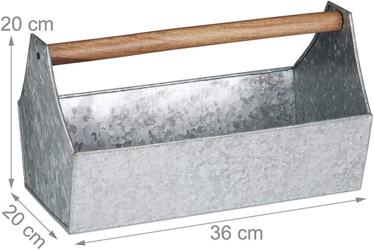 Fioriera con manico in legno portavaso per piante in zinco grigio 13_0000622_4