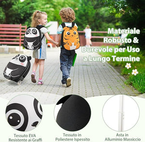 2 Pezzi Valigia per Bambini con Maniglia Retrattile + Zaino Bagaglio a Mano, con ruote girevoli a 360 ° (panda)