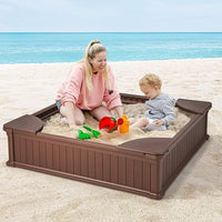 Sabbiera per Bambini, Sabbiera da Cortile con 4 Sedute Angolari e Copertura in Oxford, per Cortile Spiaggia Prato, 123,5 x 123,5 x 31,5 cm (Marrone)