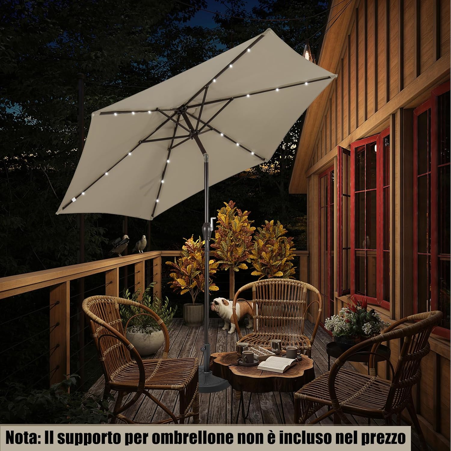 Ombrellone da Giardino con Led Luci ?270 cm, Parasole da Esterno Ombrello da Spiaggia (marrone)