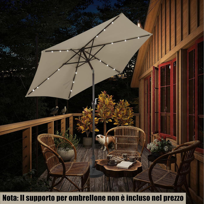 Ombrellone da Giardino con Led Luci ?270 cm, Parasole da Esterno Ombrello da Spiaggia (marrone)