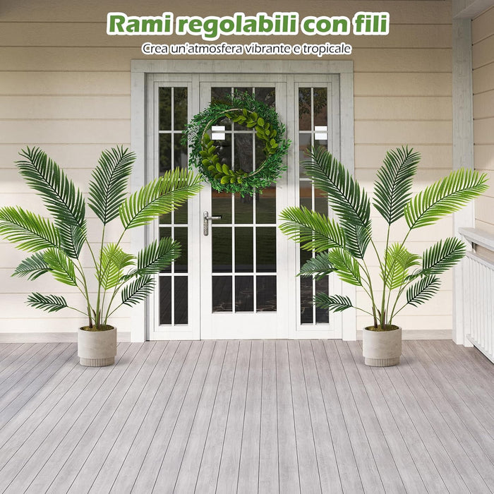 Set di 2 Piante Artificiali di Palma 90 CM/140 CM, Pianta Finta in Vaso da Interno ed Esterno, Decorazione Moderna per Soggiorno, Veranda, Ufficio e Negozio (140 cm)