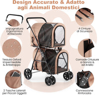 Passeggino per Cani Pieghevole, Carrozzina per Cani Multifunzionale 4 in 1 a Doppio Livello, Passeggino Smontabile con Ruote, Ideale per Passeggiata Viaggio e Shopping (Beige)