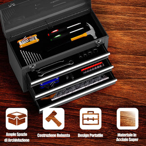 Cassetta Portautensili, Valigetta per Attrezzi con 3 Cassetti + Vassoio, 52 x 21,5 x 30 cm (Nero)